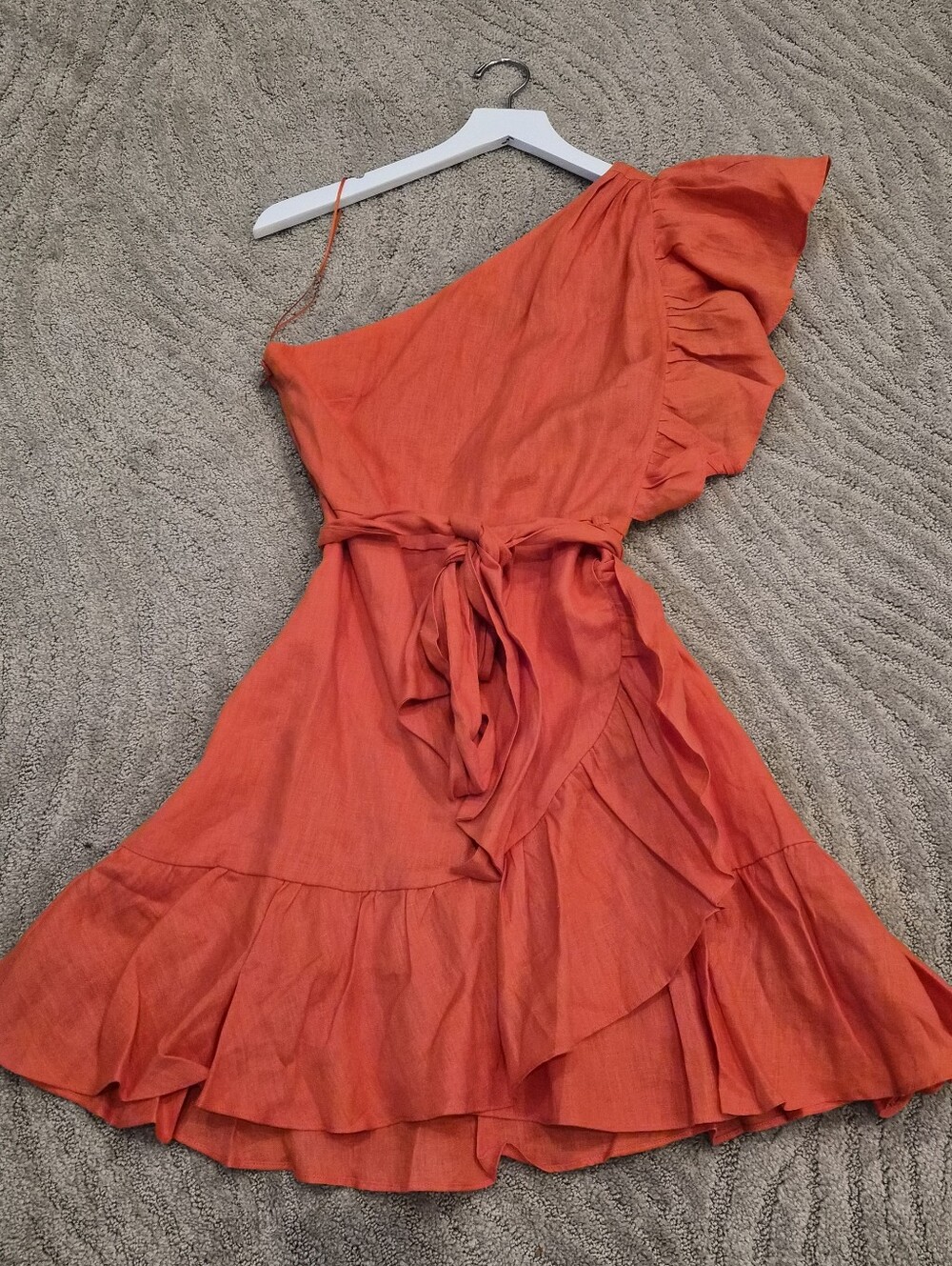 Banana Republic Coral Linen One-Shoulder Ruffle Mini Dress - Size 4 - Picture 3 of 9